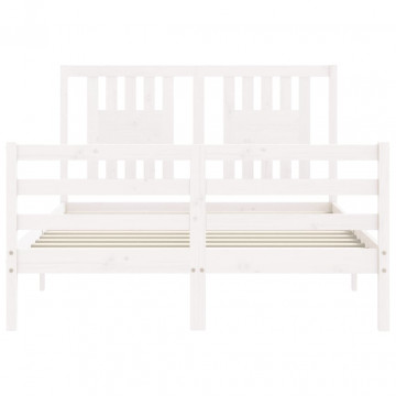 Cadru de pat cu tăblie, alb, 140x200 cm, lemn masiv - Img 5