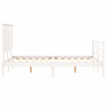 Cadru de pat cu tăblie, alb, 140x200 cm, lemn masiv - Img 6