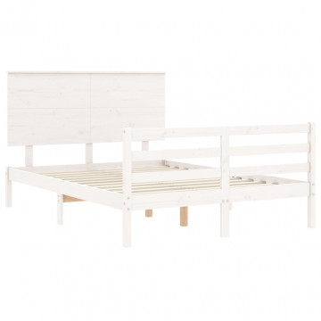 Cadru de pat cu tăblie, alb, 140x200 cm, lemn masiv - Img 8