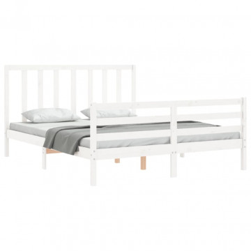 Cadru de pat cu tăblie, alb, 160x200 cm, lemn masiv - Img 4