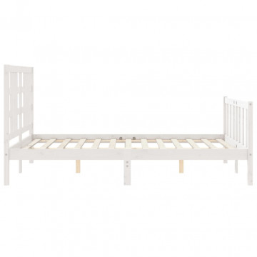 Cadru de pat cu tăblie, alb, king size, lemn masiv - Img 6
