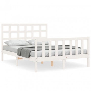 Cadru de pat cu tăblie, dublu, alb, lemn masiv - Img 2