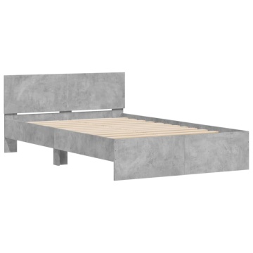 Cadru de pat cu tăblie, gri beton, 120x190 cm - Img 4