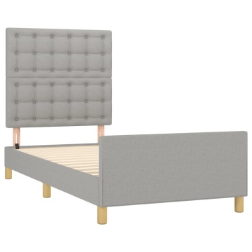 Cadru de pat cu tăblie, gri deschis, 90x190 cm, textil - Img 4