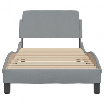 Cadru de pat cu tăblie, gri deschis, 90x200 cm, textil - Img 4