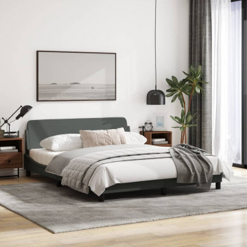 Cadru de pat cu tăblie, gri închis, 160x200 cm, textil - Img 3
