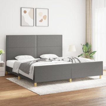 Cadru de pat cu tăblie, gri închis, 200x200 cm, textil - Img 1