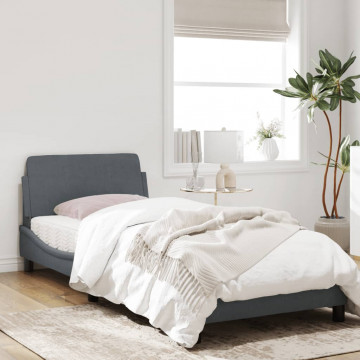 Cadru de pat cu tăblie, gri închis, 90x190 cm, catifea - Img 3