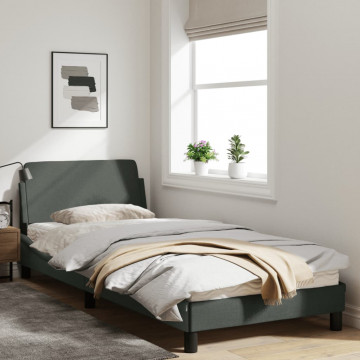 Cadru de pat cu tăblie, gri închis, 90x190 cm, textil - Img 2