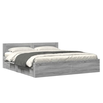 Cadru de pat cu tăblie gri sonoma 180x200 cm lemn prelucrat - Img 2