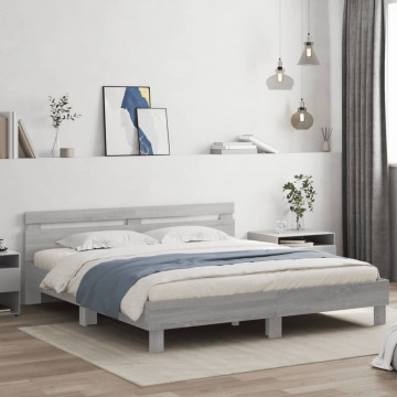 Cadru de pat cu tăblie gri sonoma 180x200 cm lemn prelucrat - Img 3