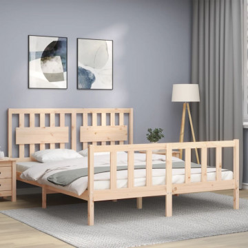 Cadru de pat cu tăblie, lemn masiv, king size - Img 3