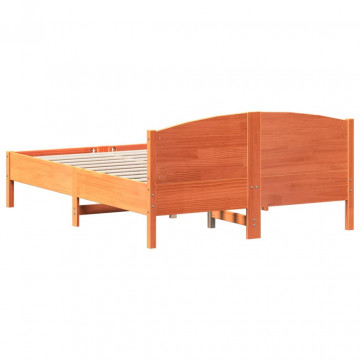 Cadru de pat cu tăblie, maro ceruit, 135x190 cm, lemn masiv pin - Img 5