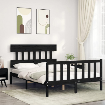 Cadru de pat cu tăblie, negru, 140x190 cm, lemn masiv - Img 1