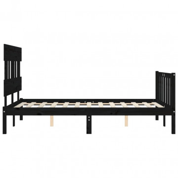 Cadru de pat cu tăblie, negru, 140x190 cm, lemn masiv - Img 6