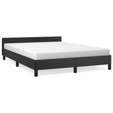 Cadru de pat cu tăblie, negru, 140x190 cm, piele ecologică - Img 2
