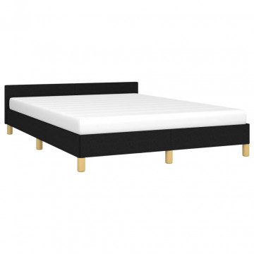 Cadru de pat cu tăblie, negru, 140x190 cm, textil - Img 3