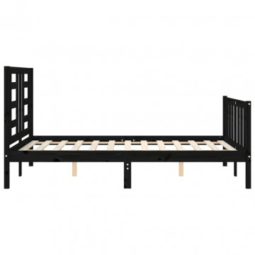 Cadru de pat cu tăblie, negru, 140x200 cm, lemn masiv - Img 6