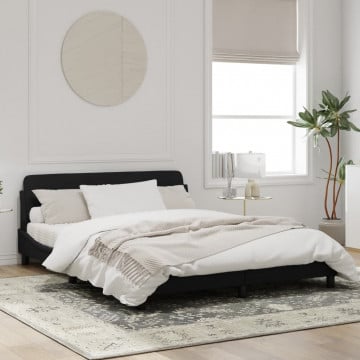 Cadru de pat cu tăblie, negru, 160x200 cm, catifea - Img 3