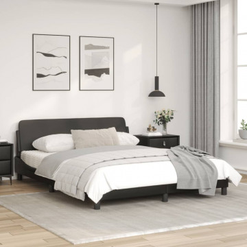 Cadru de pat cu tăblie, negru, 160x200 cm, piele ecologică - Img 3