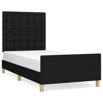 Cadru de pat cu tăblie, negru, 90x190 cm, textil - Img 2