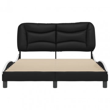 Cadru de pat cu tăblie, negru/alb, 140x200 cm, piele ecologică - Img 4