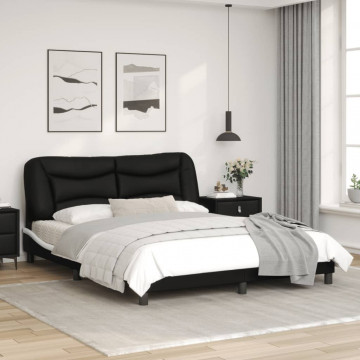 Cadru de pat cu tăblie, negru/alb, 160x200 cm, piele ecologică - Img 3