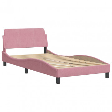 Cadru de pat cu tăblie, roz, 100x200 cm, catifea - Img 2
