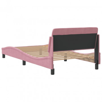 Cadru de pat cu tăblie, roz, 100x200 cm, catifea - Img 5