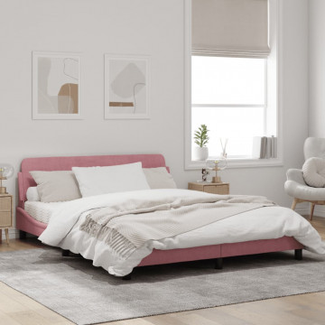 Cadru de pat cu tăblie, roz, 160x200 cm, catifea - Img 3