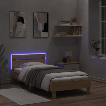 Cadru de pat cu tăblie și LED, stejar sonoma, 100x200 cm - Img 4