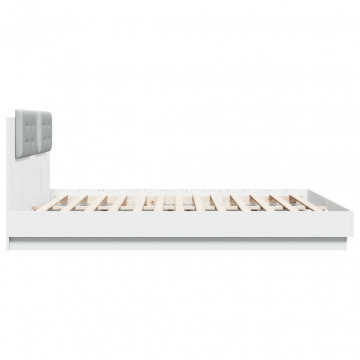 Cadru de pat cu tăblie și lumini LED, alb, 180x200 cm - Img 7