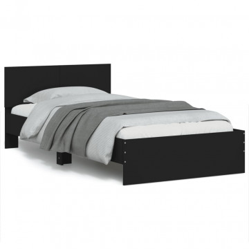Cadru de pat cu tăblie și lumini LED, negru, 100x200 cm - Img 1