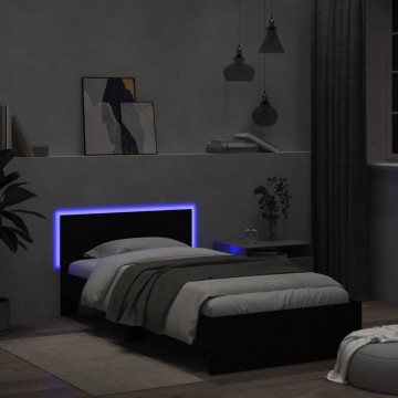 Cadru de pat cu tăblie și lumini LED, negru, 100x200 cm - Img 4