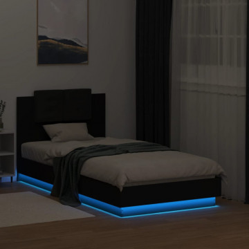 Cadru de pat cu tăblie și lumini LED, negru, 75x190 cm - Img 8