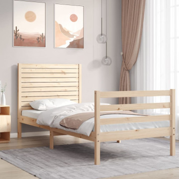 Cadru de pat cu tăblie single mic, lemn masiv - Img 1
