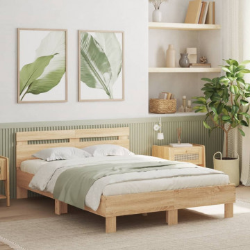 Cadru de pat cu tăblie stejar sonoma 120x190 cm lemn prelucrat - Img 3