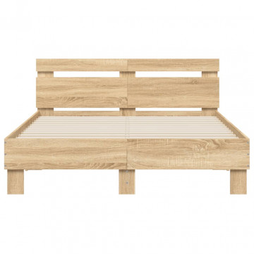 Cadru de pat cu tăblie stejar sonoma 120x190 cm lemn prelucrat - Img 8