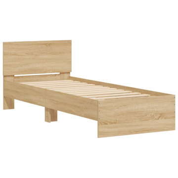 Cadru de pat cu tăblie stejar sonoma 75x190 cm lemn prelucrat - Img 2