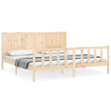 Cadru de pat cu tăblie Super King Size, lemn masiv - Img 2