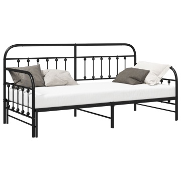 Cadru de pat daybed cu pat suplimentar Negru 90x200 cm Oțel - Img 2