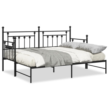 Cadru de pat Daybed cu trundă Negru 80x200 cm Oțel - Img 4