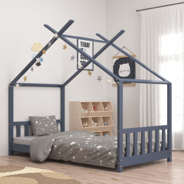 Cadru de pat de copii, gri, 70 x 140 cm, lemn masiv de pin - Img 1