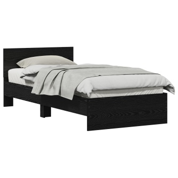 Cadru de pat din stejar negru 90x190 cm din lemn prelucrat - Img 3