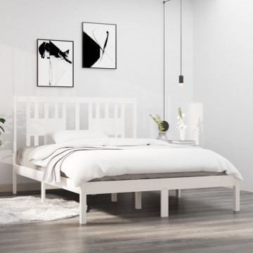 Cadru de pat dublu, alb, 135x190 cm, lemn masiv - Img 1