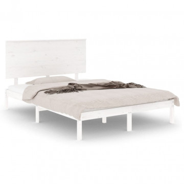 Cadru de pat dublu, alb, 135x190 cm, lemn masiv - Img 2
