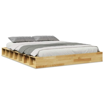 Cadru de pat fără saltea 140x190 cm din lemn masiv de stejar - Img 2