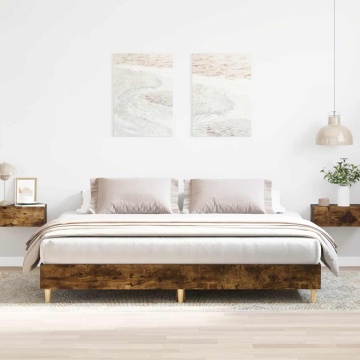 Cadru de pat fără saltea Stejar afumat 160x200cm Lemn prelucrat - Img 1