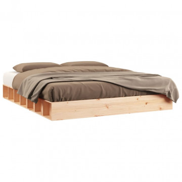 Cadru de pat, gri, 150x200 cm, lemn masiv, King Size 5FT - Img 2