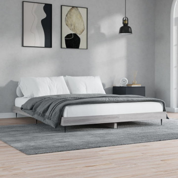 Cadru de pat, gri sonoma, 200x200 cm, lemn prelucrat - Img 1